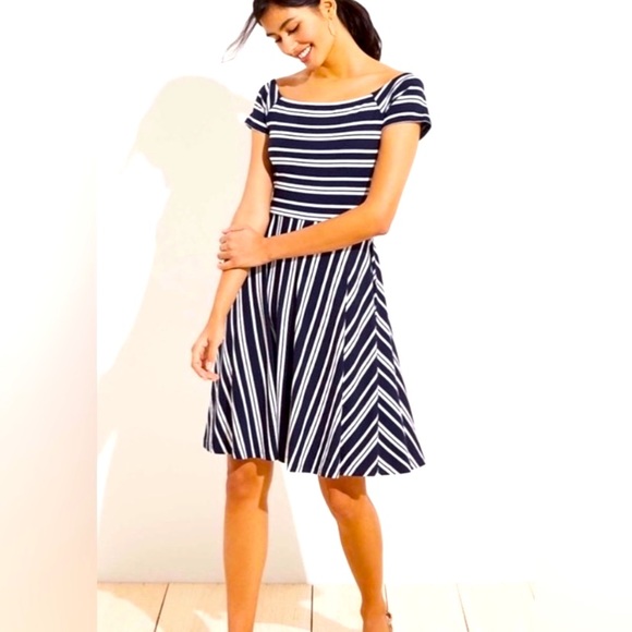 LOFT Dresses Ann Taylor Loft Navy Blue White Stripe Open Criss